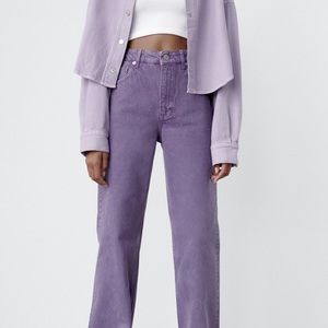 NWT Zara High Waisted Wide Leg Purple Jeans - US 2 / EUR 34